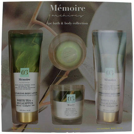 Memoire Archives Unisex Bath and Body Set - White Tea + Eucalyptus, 4 Piece ,