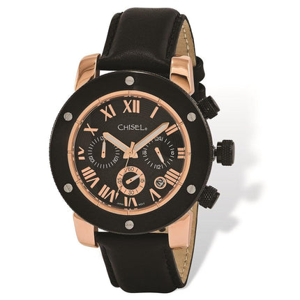 Mens Chisel Rose IP-plated Black Dial Chronograph Watch ,