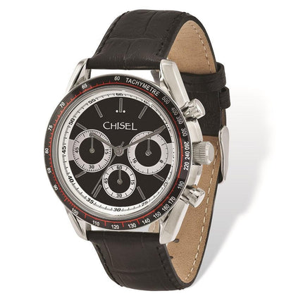 Mens Chisel Stainless Steel Black Leather Chronograph Watch ,