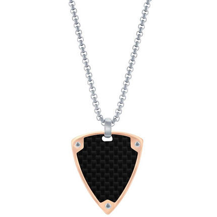 Men's Necklace - Black Carbon Fiber with Rose Gold Border Triangle | SL-7140 ,