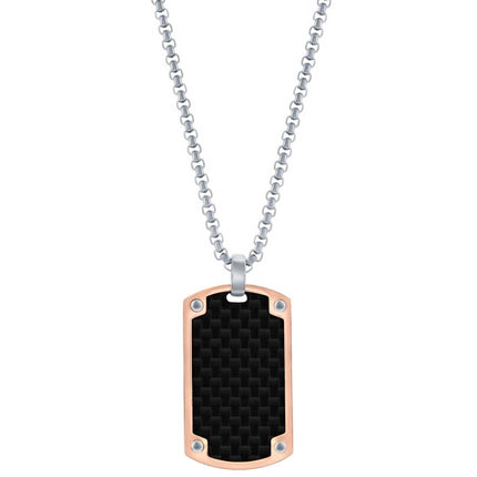 Men's Necklace - Stainless Steel Rose Gold with Black Carbon Fiber | SL-7141 ,