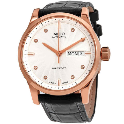 Mido Men's Automatic Watch - Multifort White Dial Black Leather Strap | M0058303603680 ,