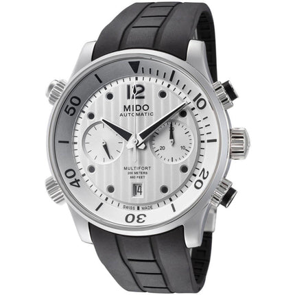 Mido Men's Chrono Watch - Multifort Silver Dial Black Rubber Strap | M0059141703000 ,