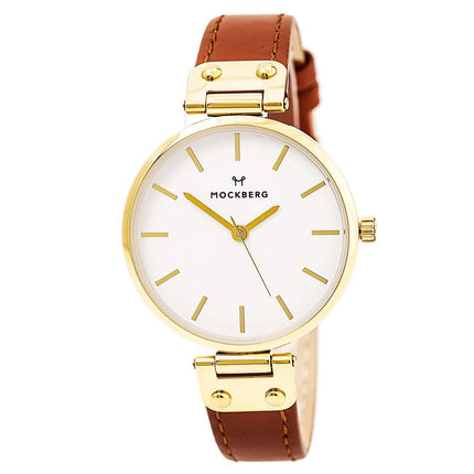 Mockberg MO1003 Women's Nora Quartz Yellow Gold Steel Brown Leather Strap White Dial Watch ,