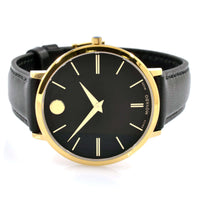 Movado 0607091 Women's Ultra Slim Yellow Gold Steel Black Leather Strap ,