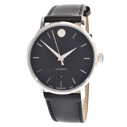 Movado Men's Automatic Watch - Museum Classic Blue Dial Black Leather Strap | 0607299 ,
