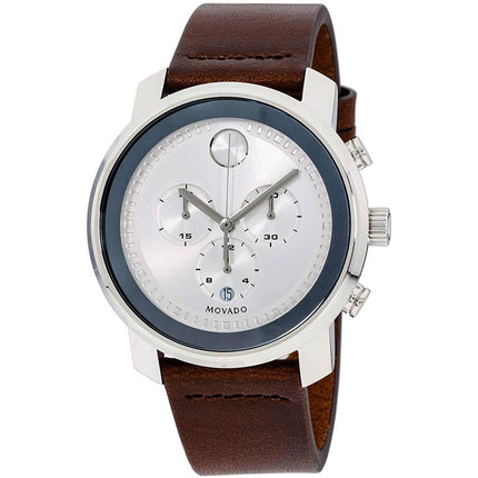 Movado Men's Chrono Watch - Bold Brown Leather Strap Silver Dial | 3600465 ,