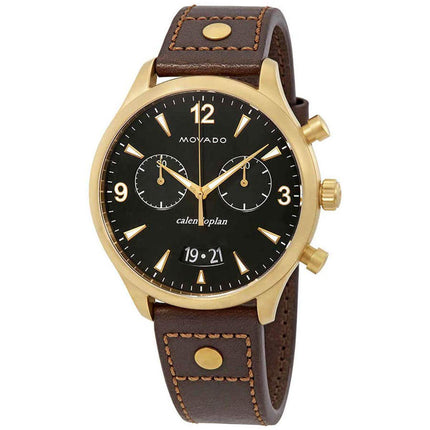 Movado Men's Chronograph Watch - Heritage Green Dial Brown Leather Strap | 3650031 ,