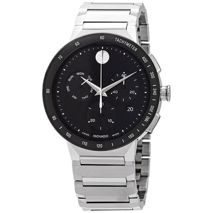 Movado Men's Chronograph Watch - Sapphire Black Dial Silver Tone Bracelet | 0607239 ,