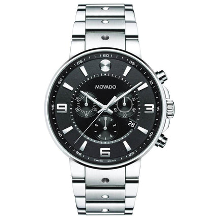 Movado Men's Chronograph Watch - Se Pilot Swiss Quartz Black Dial Bracelet | 0606759 ,