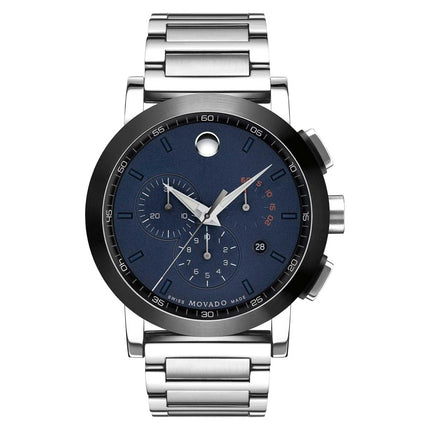 Movado Men's Chronograph Watch - Signature Blue Dial Silver Tone Bracelet | 0607485 ,