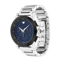 Movado Men's Chronograph Watch - Signature Blue Dial Silver Tone Bracelet | 0607485 ,