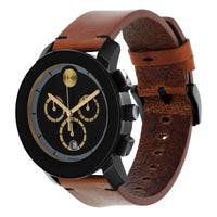 Movado Men's Chronograph Watch - Trend Black Dial Dark Brown Leather Strap | 3600540 ,