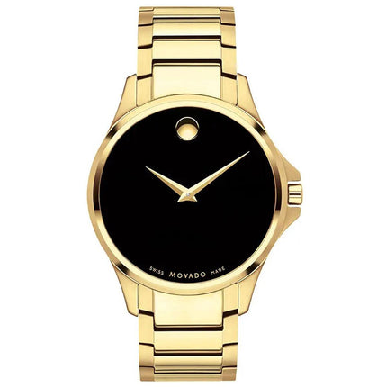 Movado Men's Quartz Watch - Ario Yellow Gold Bezel Black Dial Bracelet | 0607448 ,