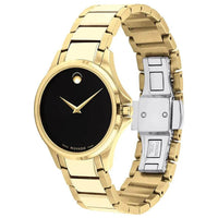 Movado Men's Quartz Watch - Ario Yellow Gold Bezel Black Dial Bracelet | 0607448 ,