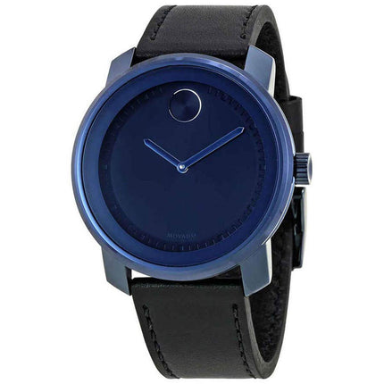 Movado Men's Quartz Watch - Bold Blue Dial Black Leather Strap | 3600408 ,