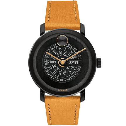 Movado Men's Quartz Watch - Bold Evolution Black Dial Brown Leather Strap | 3600781 ,