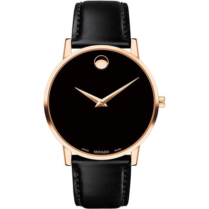Movado Men's Quartz Watch - Museum Classic Rose Gold Case Black Strap | 0607315 ,