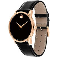 Movado Men's Quartz Watch - Museum Classic Rose Gold Case Black Strap | 0607315 ,