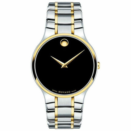 Movado Men's Quartz Watch - Serio Black Dial Two Tone Bracelet | 0607284 ,