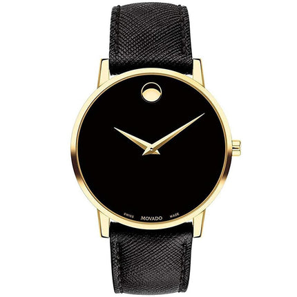 Movado Men's Swiss Quartz Watch - Museum Black Dial Genuine Leather Strap | 0607195 ,