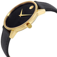 Movado Men's Swiss Quartz Watch - Museum Black Dial Genuine Leather Strap | 0607195 ,
