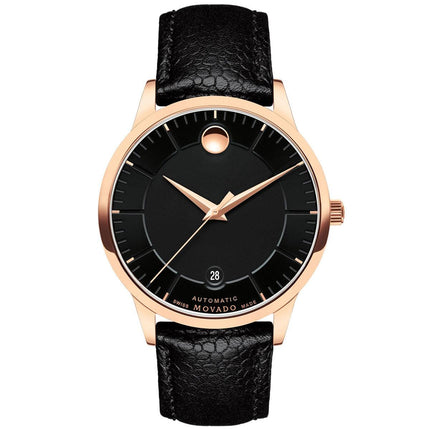 Movado Men's Watch - 1881 Automatic Black Dial Black Leather Strap | 0607062 ,