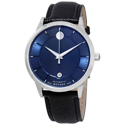 Movado Men's Watch - 1881 Automatic Blue Dial Black Leather Strap | 0607020 ,