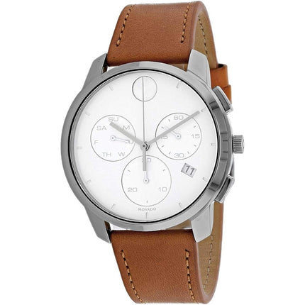 Movado Men's Watch - Bold Thin Quartz Chronograph White Dial Leather Strap | 3600631 ,