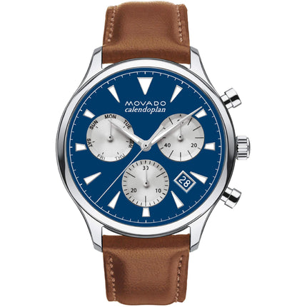 Movado Men's Watch - Heritage Calendoplan Chronograph Brown Leather Strap | 3650113 ,