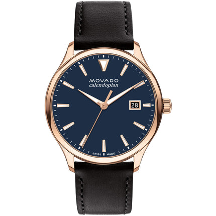 Movado Men's Watch - Heritage Calendoplan Deep Blue Dial Black Leather Strap | 3650158 ,