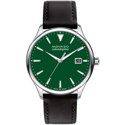 Movado Men's Watch - Heritage Calendoplan Green Dial Black Leather Strap | 3650156 ,