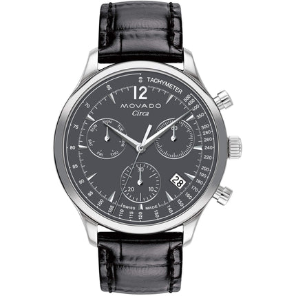 Movado Men's Watch - Heritage Circa Chronograph Grey Dial Leather Strap | 3650163 ,