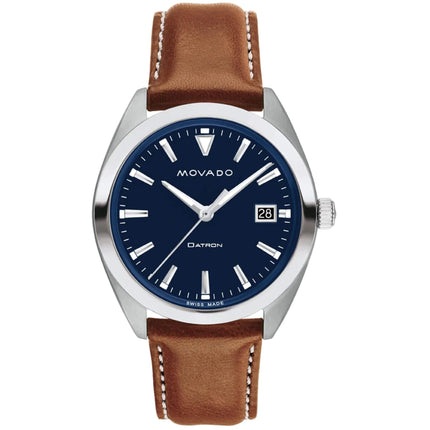 Movado Men's Watch - Heritage Datron Date Display Blue Dial Cognac Strap | 3650141 ,
