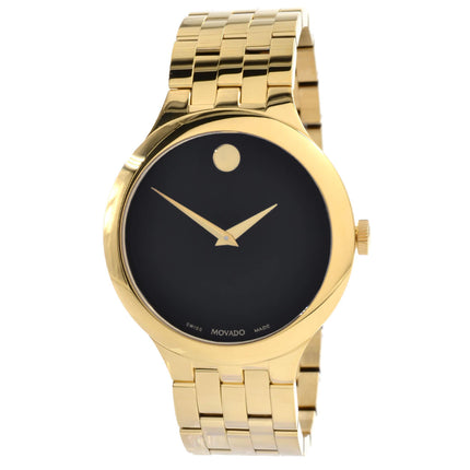 Movado Unisex Quartz Watch - Veturi Black Dial Yellow Gold Case Bracelet | 0607417 ,