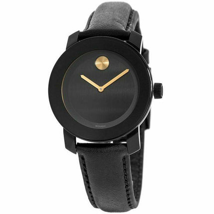 Movado Unisex Strap Watch - Bold Swiss Quartz Black Dial Black Leather | 3600527 ,