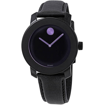 Movado Unisex Strap Watch - Bold Swiss Quartz Black Dial Black Leather | 3600528 ,