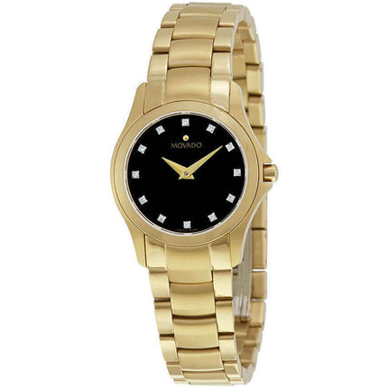 Movado Women's Diamond Watch - Masion Black Dial Yellow Gold Bracelet | 0607028 ,