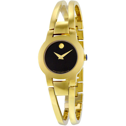 Movado Women's Quartz Watch - Amorosa Black Dial Yellow Gold Steel Bracelet | 0606946 ,