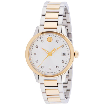 Movado Women's Quartz Watch - Apria Silver Dial Two Tone Bracelet Diamond | 0607399 ,