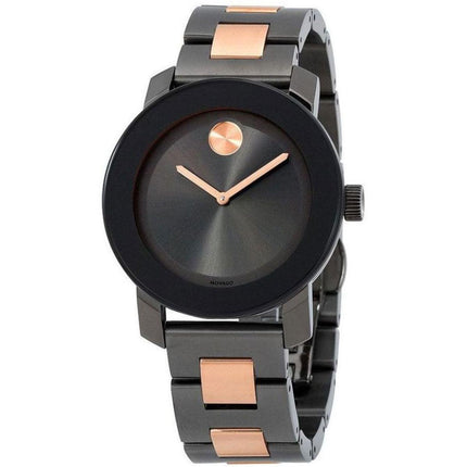 Movado Women's Quartz Watch - Bold Black Dial Rose Gold Tone & Grey Bracelet | 3600327 ,