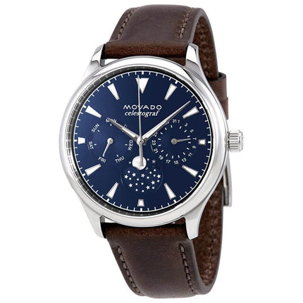 Movado Women's Quartz Watch - Heritage Moonphase Navy Blue Dial Brown Strap | 3650009 ,