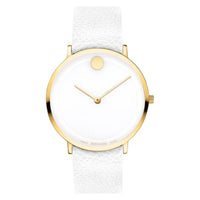 Movado Women's Quartz Watch - Modern 47 Yellow Gold Case White Leather Strap | 0607508 ,