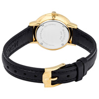 Movado Women's Quartz Watch - Ultra Slim Gold Tone Dial Black Leather Strap | 0607158 ,