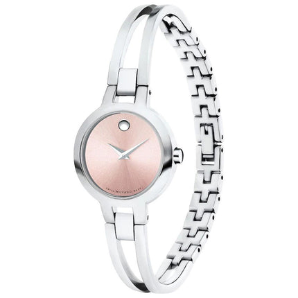 Movado Women's Swiss Quartz Watch - Amorosa Pink Dial Silver Bangle Bracelet | 0607387 ,