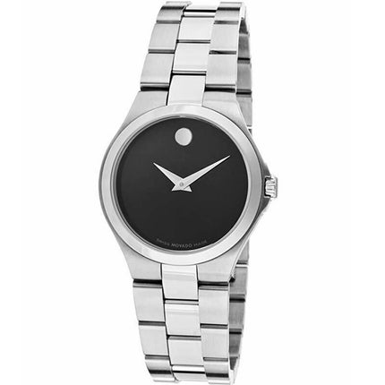 Movado Women's Swiss Quartz Watch - Serio Black Dial Silver Bracelet | 0606558 ,
