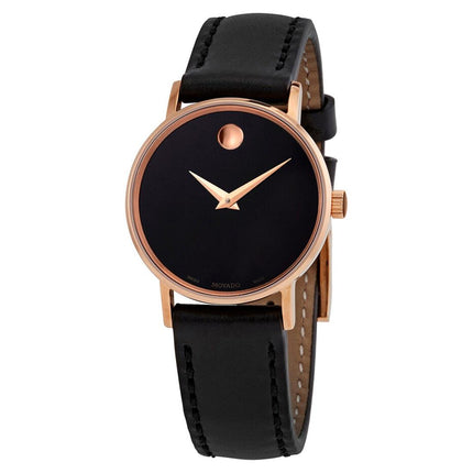 Movado Women's Watch - Museum Classic Rose Gold Tone Case Black Dial Strap | 0607320 ,