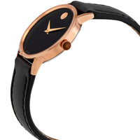 Movado Women's Watch - Museum Classic Rose Gold Tone Case Black Dial Strap | 0607320 ,