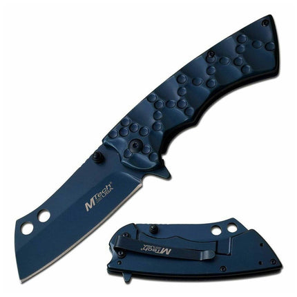 MTech USA Folding Knife - Blue Cleaver Blade Tactical Spring Assisted | MT-A1053BL ,