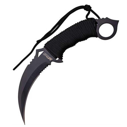 MTech USA Knife - Black Fixed Partially Serrated Steel Karambit Blade | MT-20-76BK ,